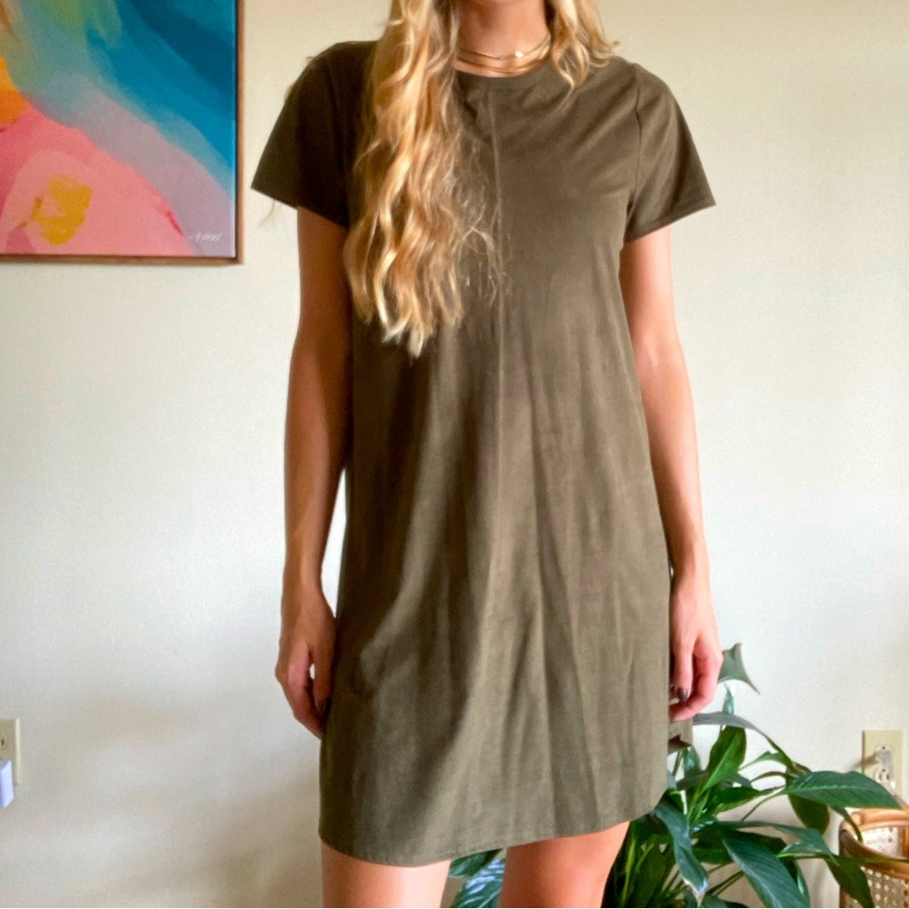 Green Suede T-Shirt Dress